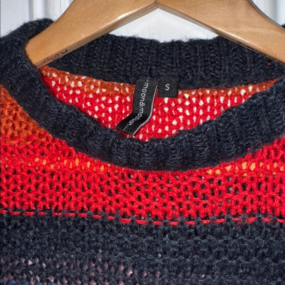 Moon & Madison Multi-Color Striped Cropped Open-Knit Sweater - Picture 4 of 4